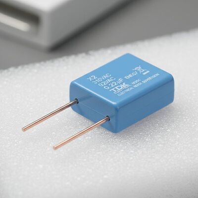 Door het gat X2 Veiligheidscapacitor 310VAC Nominale spanning Looddraad Materiaal Gelast koper Ontworpen voor elektrische geluidsonderdrukking