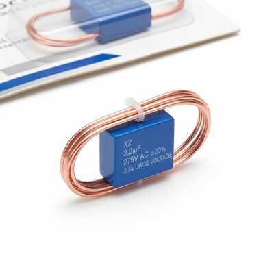 Materiaal voor gegoten koperen looddraad X2 Veiligheidskondensator Capaciteit Tolerantie Plus Minus 20 procent Nominale overspanning 2,5 maal Nominale spanning